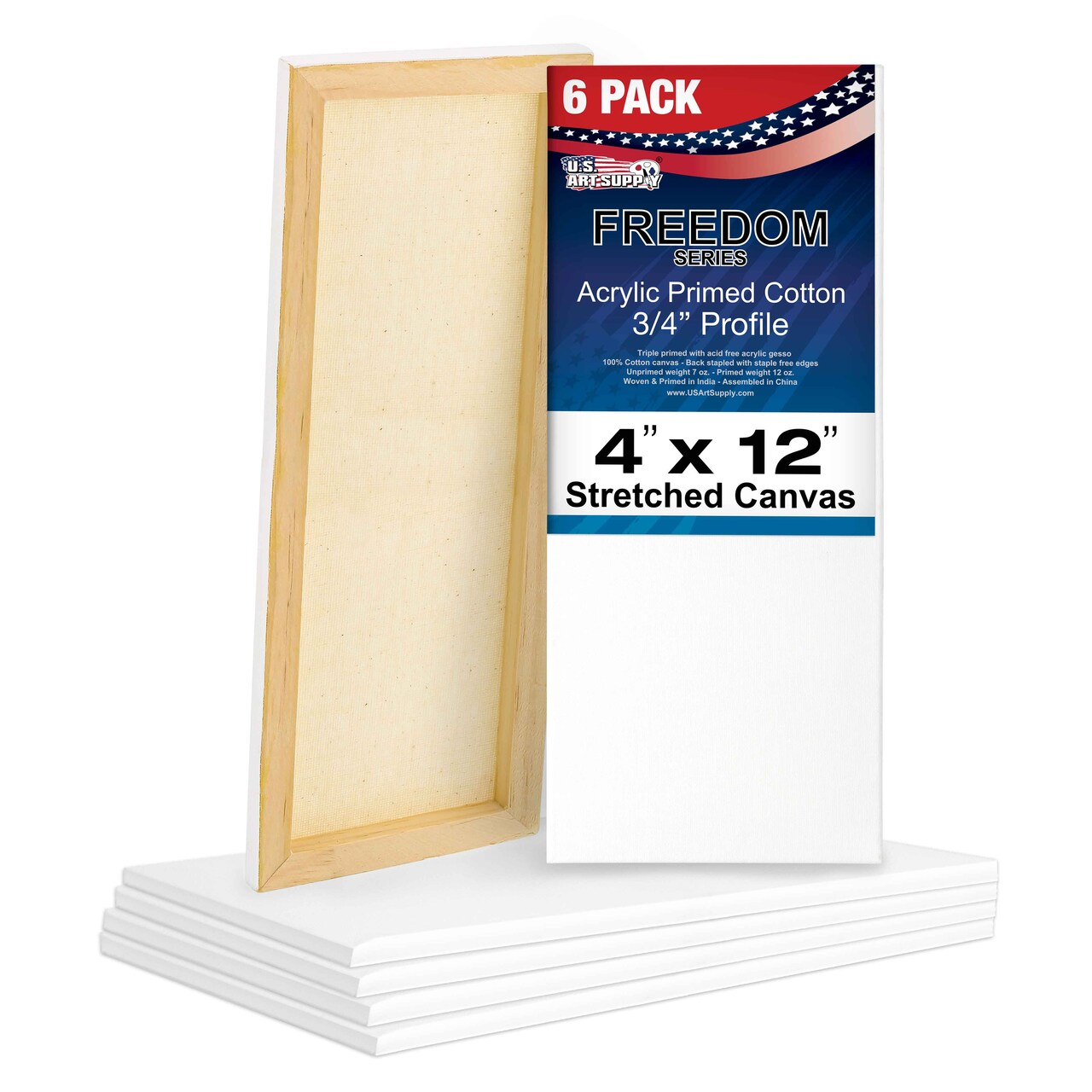 4 x 12 inch Stretched Canvas 12-Ounce Triple Primed, 6-Pack - Professional Artist Quality White Blank 3/4&#x22; Profile, 100% Cotton, Heavy-Weight Gesso